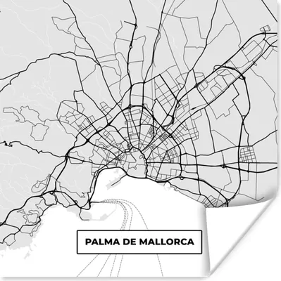 Produktbild von MuchoWow® Poster Mallorca - Stadtplan - Schwarz und weiß - Karte 75x75 cm - Wand Dekoration