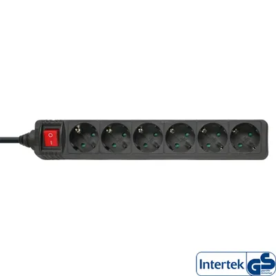Produktbild von InLine Steckdosenleiste, 6-fach Schutzkontakt, mit Schalter, schwarz, 3m, 3 m, Abgewinkelt, 1,5 mm², Schwarz, Kunststoff, 6 AC-Ausgänge