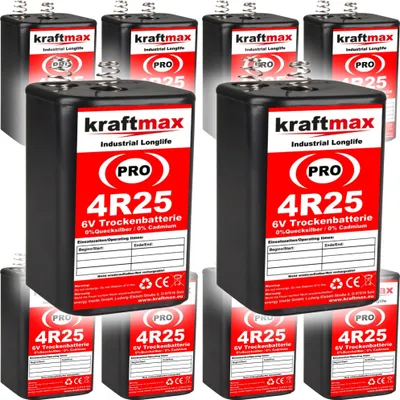 Produktbild von kraftmax 10er Pack 4R25 PRO - 6V Hochleistungs- Industrial Longlife Blockbatterie - 6 Volt Batterie Block - NEUSTE GENERATION 4R25X