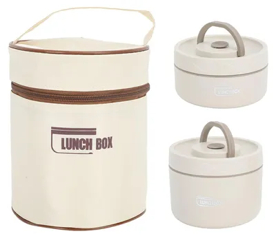 Isolierte Lunchbox aus Edelstahl, rund, mit Thermobeutel