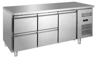 Produktbild von GastroHero Kühltisch Edelstahl GN 1/1 1 Tür 4 Schubladen Umluftkühlung 0 °C bis +8 °C 230 V Profi Gastronomie Kühltisch 1800x700x850 mm