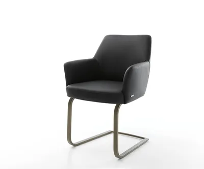 Produktbild von DELIFE Freischwinger Xana-Flex mit Armlehnen Echt-Leder Schwarz Freischwinger flach Effektfinish Titan Taschenfederkern