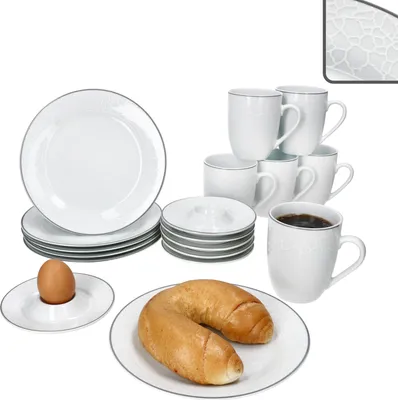 Produktbild von Venedig 18tlg Brunchset Porzellan Weiß mit Tellern Bechern Eierbechern