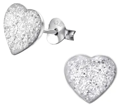 Produktbild von Kinder-Ohrringe: 925 Silber Ohrstecker „Glitzer Herz“ White Glitter