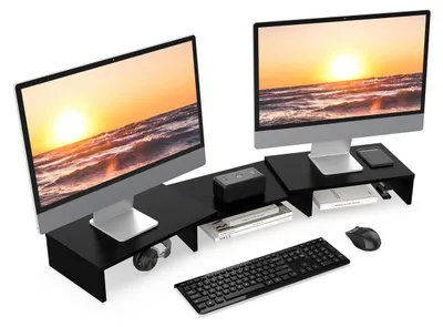 Produktbild von Monitorständer Monitorerhöhung Bildschirmerhöhung - Länge 92,5 bis 108 cm - Drehbar - Bis 25 kg - Schwarz