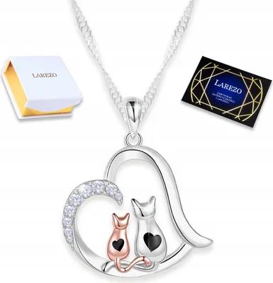 Immagine prodotto di Collana in argento con ciondolo a forma di cuore con zirconi, "Amico dei gatti" - "Migliore amico" - argento 925