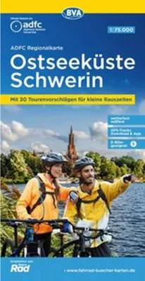 Immagine prodotto di Carta regionale ADFC della costa del Mar Baltico di Schwerin, 1:75.000, con proposte di escursioni giornaliere, resistente agli strappi e alle intemperie, adatta alle e-bike, download traccia GPS