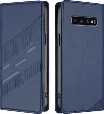 Produktbild von Hülle für Samsung Galaxy S10, Kunstleder Brieftaschen Handyhülle mit Kartenfach und Standfunktion Blau