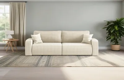 Zdjęcie produktu dla Sofa rozkładana MILANO z pojemnikiem na pościel tkanina Poso Ecru
