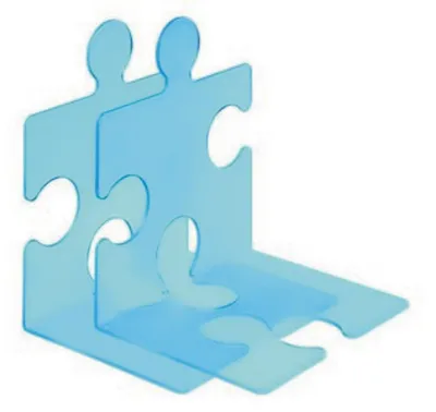 Produktbild von CD/Buchstütze Puzzle im 2er-Pack transluzent blau Packung mit 5 Stück