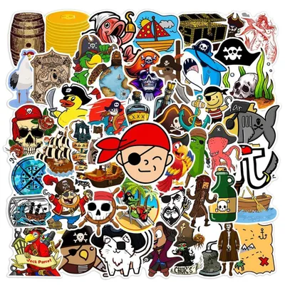 Productafbeelding van Piratenstickerset, 50 stuks, waterdicht, vinyl, geschikt voor auto, laptop, skateboard, fiets, motor, kinderen en volwassenen