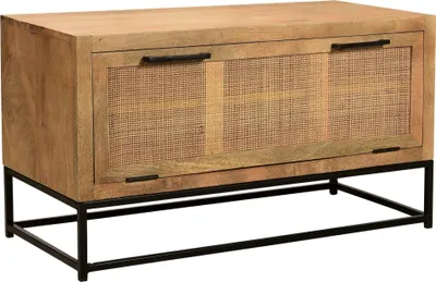 Produktbild von TPFLiving Schuhschrank Victoria Mango lackiert mit Rattan-Front, Gestell Metall natur, Gestell schwarz
