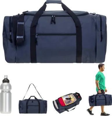 Produktbild von Sporttasche XL Spear Gym 68 cm 65 Liter Large Reisetasche Saunatasche Gymbag Freizeittasche Damen Herren Sport Tasche 658 XXL Grau + Trinkflasche