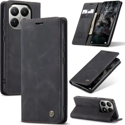 Image de Housse pour Xiaomi 15T RétroPolyuréthaneHousse en cuir avec fonction de support Housse de protection noire
