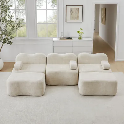 Produktbild von STILVORA Modulares Sofa mit 2 Ottomans,U-Sofa aus 32D-Hochdichtschaum mit tiefer Sitzfläche, 3-Sitzer Sofa mit beweglichem Armlehnenkissen