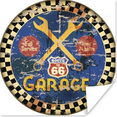 Produktbild von MuchoWow® Poster Mancave - Garage - Vintage - Route 66 75x75 cm - Wand Dekoration