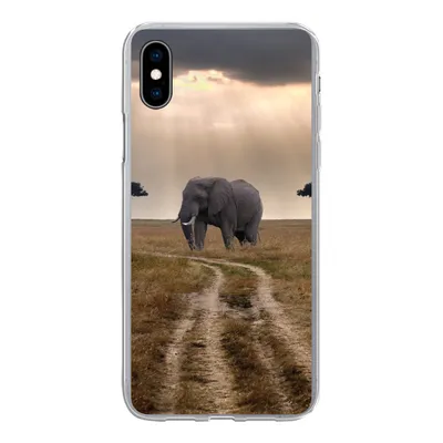 Produktbild von MuchoWow® Handyhülle Schutzhülle Hülle für iPhone Xs Elefant - Tiere - Wiese - Sonne Silikon Softcase Handy Hülle - Handytasche