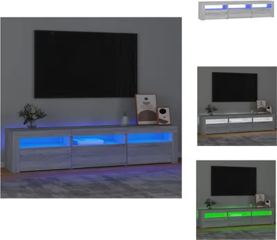 Image de vidaXL Armoire TV avec lampes LED Gris Sonoma 180x35x40 cm - Meuble TV