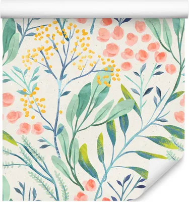 Obrázok produktu pre 10m VLIES WALLPAPER Roll Kvety Flora Ornamenty Listy Akvarel maľované XXL