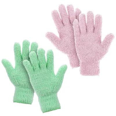 Produktbild von 2 Paar Mikrofaser Staubhandschuhe Waschbar Reinigungshandschuhe Blau