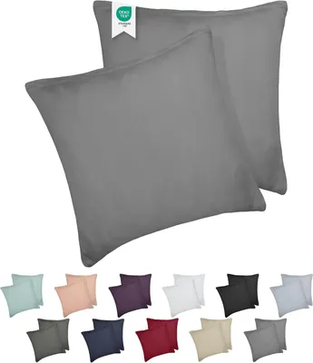 Zdjęcie produktu dla Zestaw 2 poszewek na poduszki, 80x80 cm - 165 g/m², poszewka na poduszkę, 100% bawełna dżersejowa, miękkie poszewki, z zamkiem błyskawicznym (80x80 - szare)