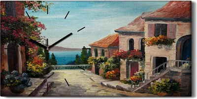 Produktbild von Wandbild Leinwand Bilder mit Uhr 60x30 Ölgemälde Stadt Himmel Gebäude Kunst - schwarze Hände