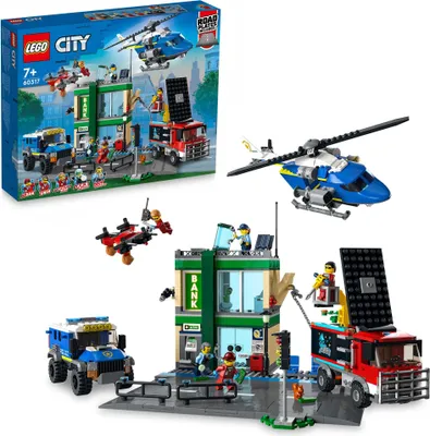 Produktbild von LEGO 60317 City Banküberfall mit Verfolgungsjagd mit Hubschrauber, Drohne und 2 LKWs, Polizei-Spielzeug für Kinder ab 7 Jahren, Abenteuerset