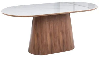 Produktbild von BELIANI Esstisch Weiß / Dunkle Esche Marmoroptik MDF Holzoptik 180 x 90 cm Oval Modernes Design Minimalistischer Stil Esszimmertisch