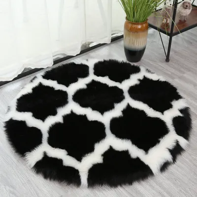 Image de Tapis rond cercle moelleux pour bureau salle à manger chambre enfant balcon extérieur mignon bébé chambreReproduction,39,4 pouces noir
