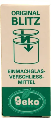 A close-up of the packaging for a product called Blitz Einmachglasverschliessmittel.