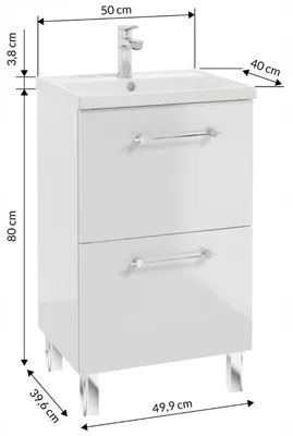Immagine prodotto di Set di mobili da bagno DomoDomo con miscelatore per lavabo e sifone 50x80cm in piedi bianco lucido
