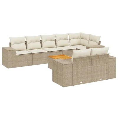 Produktbild von vidaXL 9-tlg. Garten-Sofagarnitur mit Kissen Beige Poly Rattan