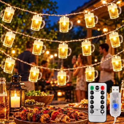 Bierglas-Lichterkette, 3 m, 30 LEDs, USB, 8 Modi, warmweiß