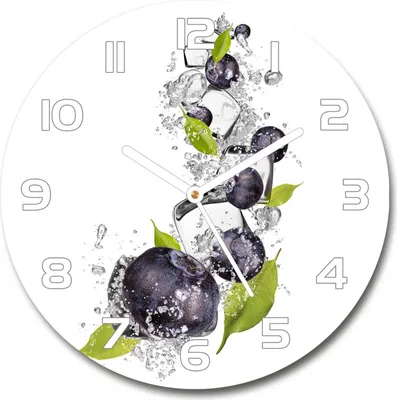 Produktbild von Wanduhr aus Glas 30fi Glasbild Glasuhr Gehärtetes Glas - weisse-zeiger - Blueberries with ice
