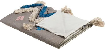 Obrázok produktu pre BELIANI Prikrývka sivá bavlnená 130 x 180 cm farebný vzor strapce prírodný dizajn obývačka spálňa