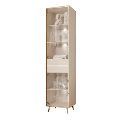 Produktbild von Vitrine AURORA KASZMIR mit LED-Beleuchtung und schräge Beine in goldenem Chrom