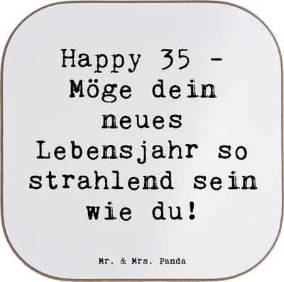 Produktbild von Mr. & Mrs. Panda Tassenuntersetzer Spruch 35. Geburtstag Glückwünsche - Weiß - Geschenk, Untersetzer für Gläser, Geburtstagsgeschenk, Tischuntersetzer, Happy Birthday