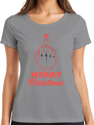 Produktbild von MERRY Christmas Mittelfinger frech sarkastisch Weihnachten lustig Damen T-Shirt, Grau, L