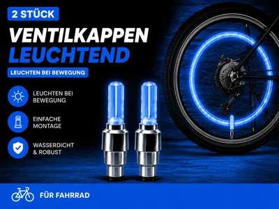 Produktbild von 2x LED Ventilkappen Blau für Fahrrad – Leuchtende Ventillichter – Bewegungsaktiviert – Fahrrad Zubehör, KI-generiertes Bild
