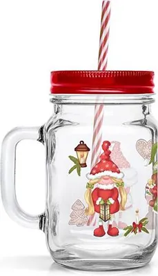 Obrázok produktu pre Pohárka Mason S Víčkom A Brčkom 450Ml Elfíci