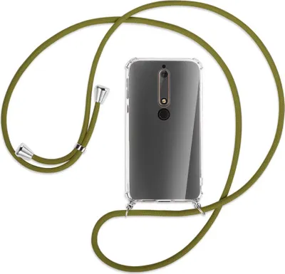Produktbild von Handykette Backcover-Schutzhülle mit Band (Metall silberfarben) für Nokia 6.1 - khaki