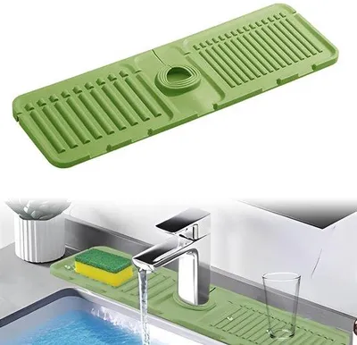 Imagen del producto de Uniqoos®: Alfombrilla de silicona repelente al agua, 45 x 14 cm – Ideal para la cocina y el baño, apta para lavavajillas, antideslizante, para grifos de Ø 3,8–6 cm