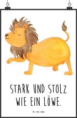 Produktbild von Mr. & Mrs. Panda Bild Sternzeichen Löwe DIN A2 - Weiß - Geschenk, Geburtstag Juli, Posterdruck, kunstdruck poster, August, Wandbild, König Der Tiere, Wanddekoration