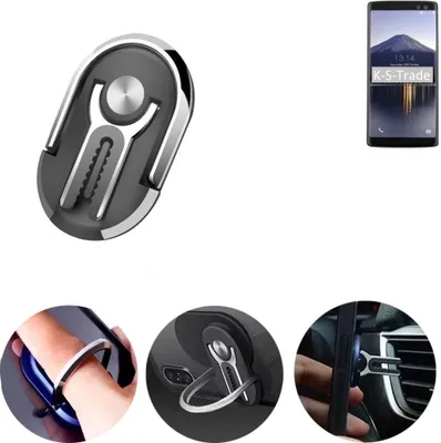 Produktbild von K-S-Trade 3in1 Smartphone-Ring Handy-Ring kompatibel mit Doogee BL12000 Fingerhalterung  Handyring Tischständer Lüftungsgitter-Halterung Tisch