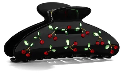 Image de Pince à cheveux noire décor cerise avec strass pour femme