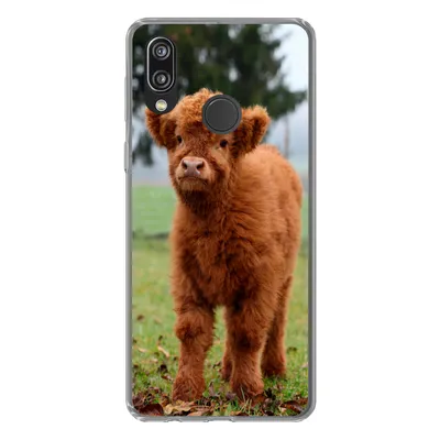 Produktbild von MuchoWow® Handyhülle Schutzhülle Hülle für Huawei P20 Lite (2020) Scottish Highlander - Kalb - Gras Silikon Softcase Handy Hülle - Kartenhalter