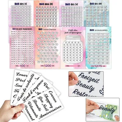 Produktbild von Budgetplaner im A6-Format – Budgetplaner mit Geldfächern – Haushaltsbuch – Budgetplaner mit französischen Aufklebern – Geeignet für A6-Ringordner – Laminierte Papierqualität – Finanzplaner