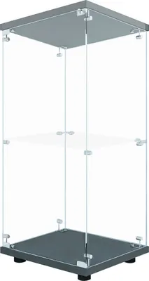 Obrázok produktu pre Fortuna Lai sklenená vitrína Podlahová vitrína v čiernej farbe, 86,2x40,4x36,5 cm Moderná sklenená vitrína s 2 policami a LED z ESG na zberateľské predmety Knihy Víno