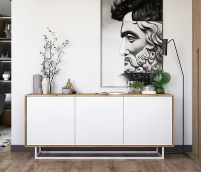 Produktbild von Meble Lindner TV-Sideboard Kommode Apollo, Loft Modern, Wotan Eiche matt - Weiß matt, 72x168x35 cm, 16mm Möbelplatte & MDF, 3D, kratzfest, Polnisches Produkt