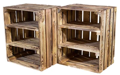 Produktbild von 3er Set Geflammte Holzkiste mit 2 geflammten Mittelbrettern -quer, Obstkiste,Regal,Holzregal,Apfelkiste